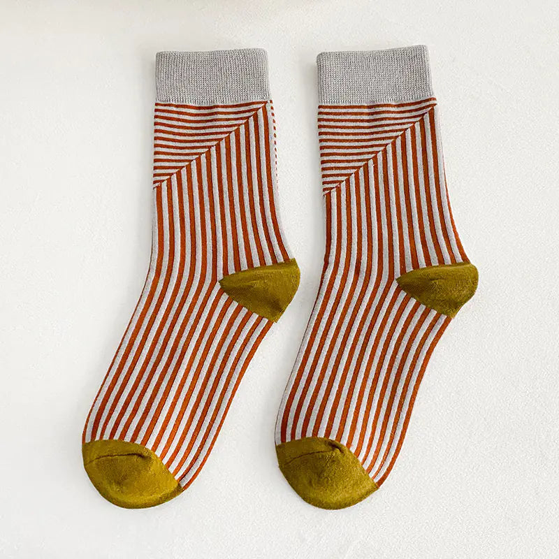 Fashionable Color Stripe Middle Tube Socks