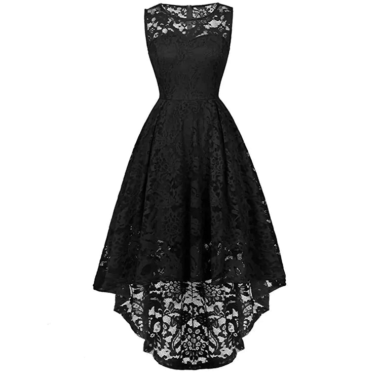Sleeveless Lace Cocktail Dress with High-Low Hem