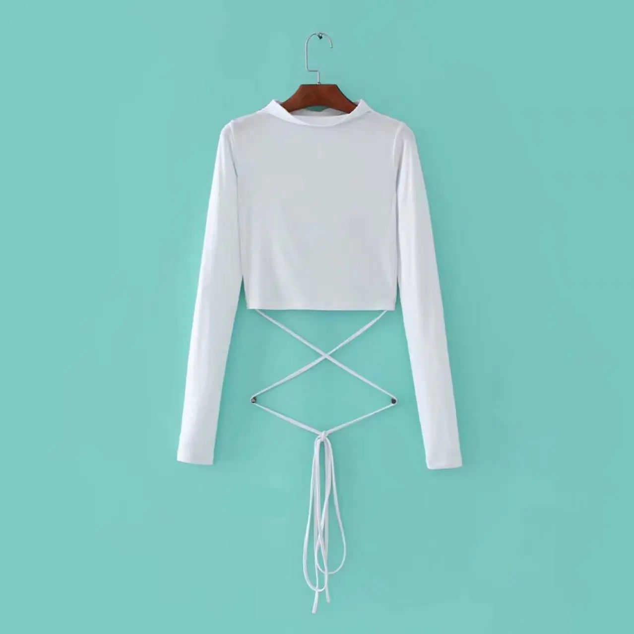 Fashionable Long Sleeve Crop Top with Tie Detail