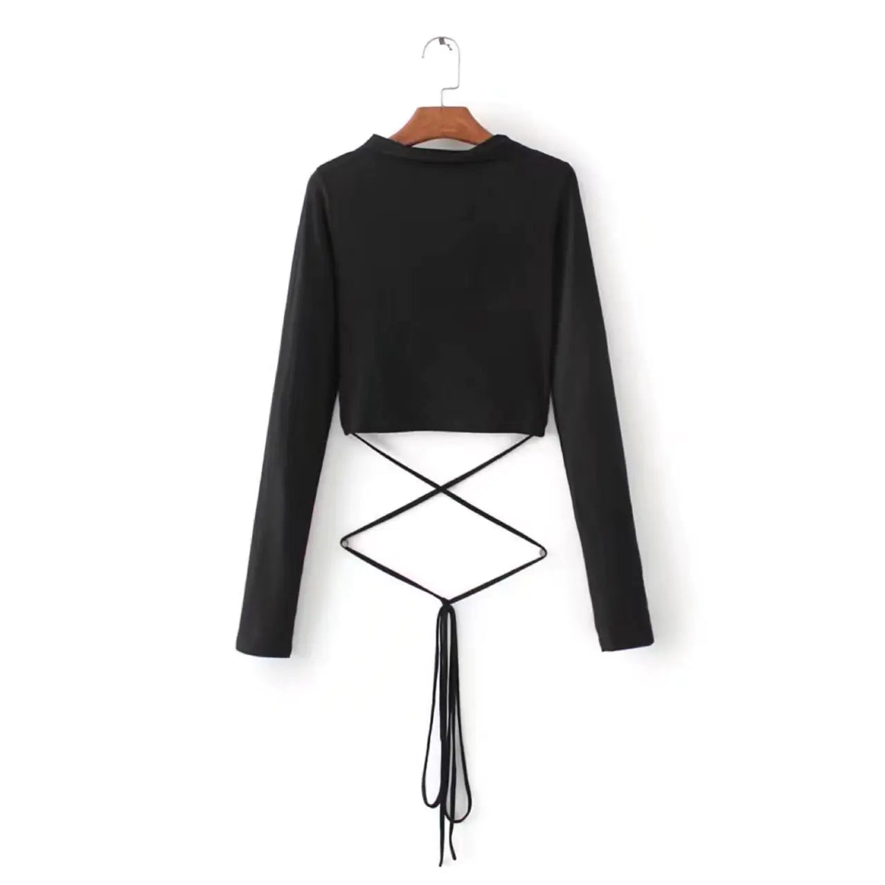 Fashionable Long Sleeve Crop Top with Tie Detail