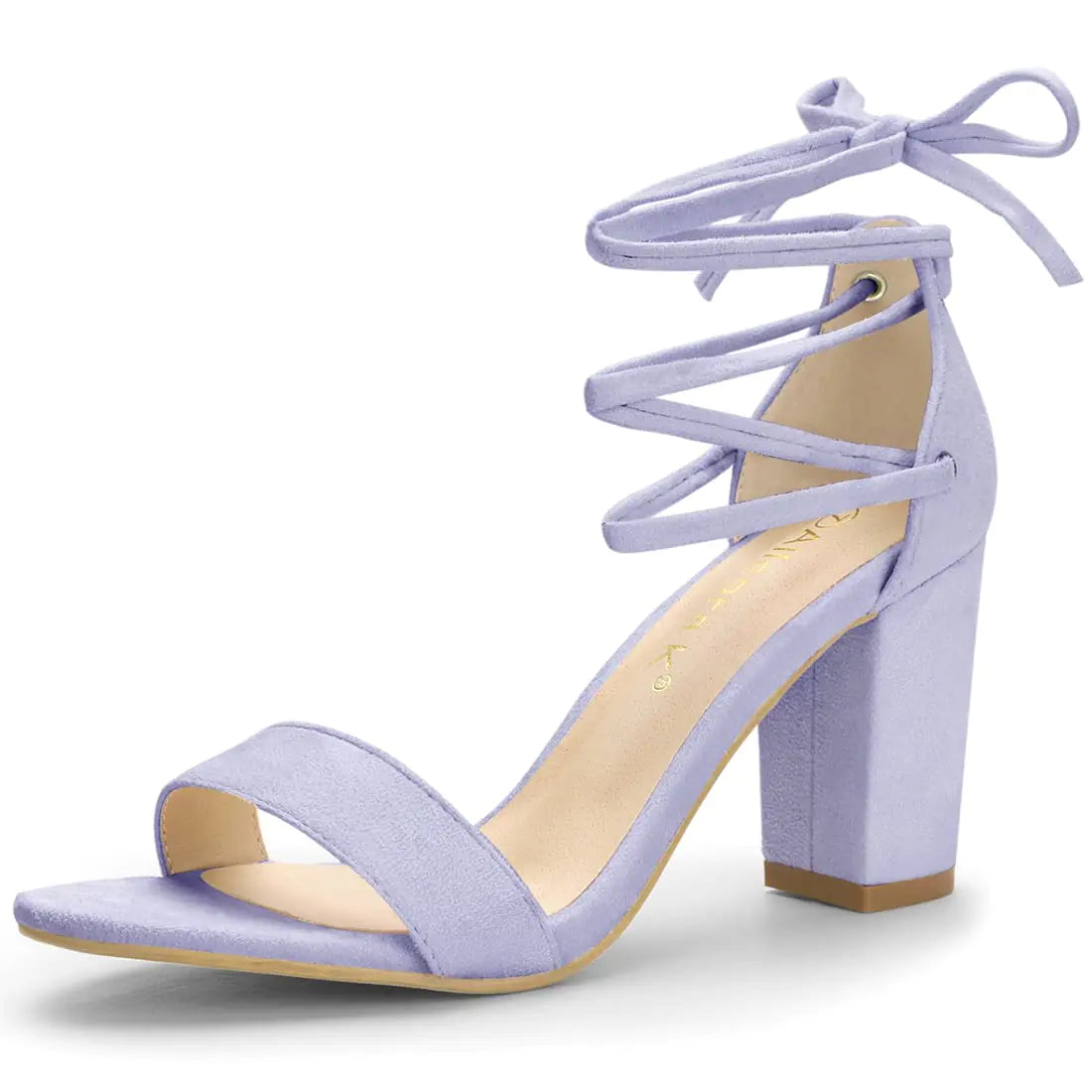 Allegra K Womens Tie Up Strappy Heels Chunky High Heels Purple Sandals - 8 M US
