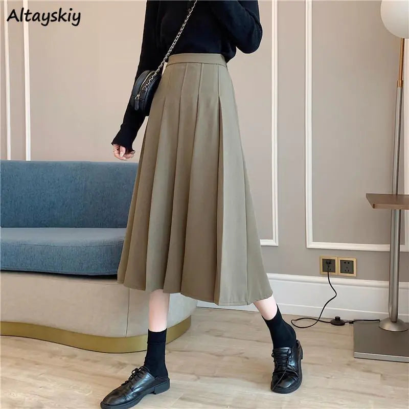 Midi Pleated Skirt for Women - Casual Fashion Style