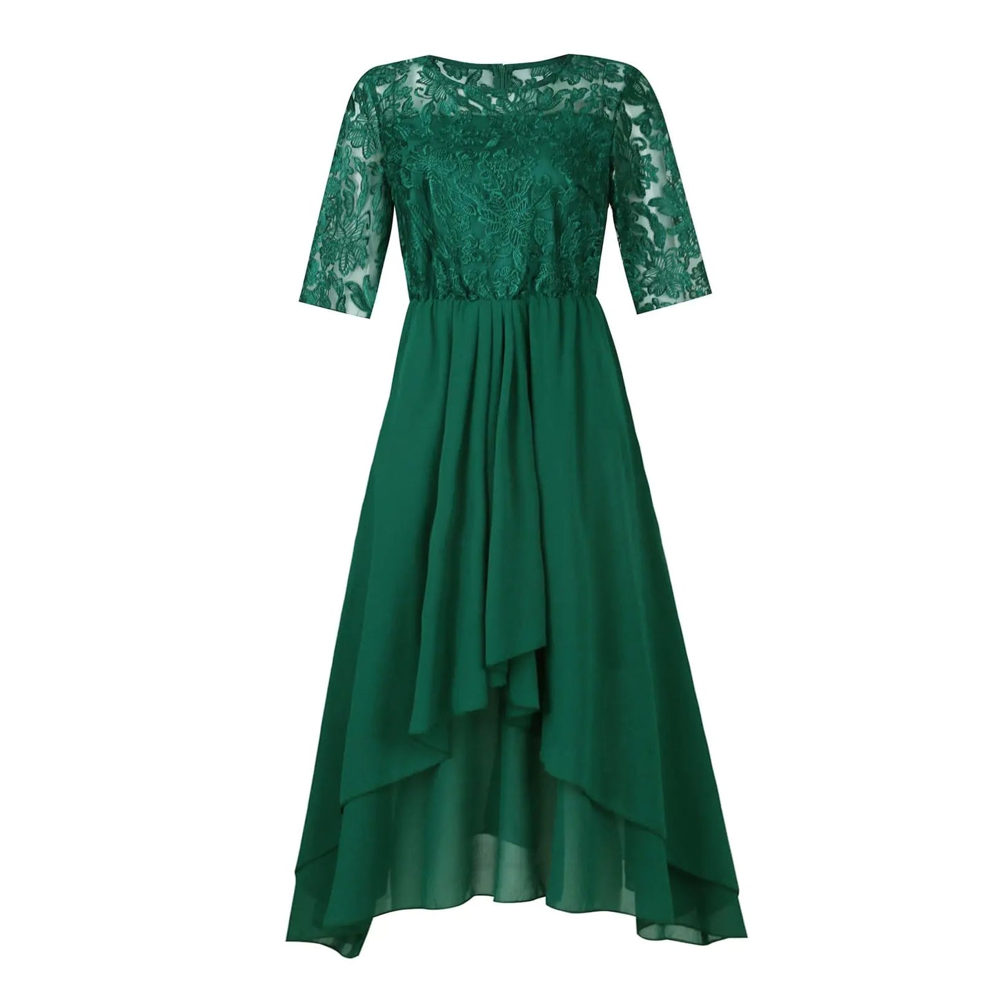 Generic Party Dresses for Women Spring Summer Elegant Lace Patchwork Bodycon Wedding Guest DressTrendy Crewneck Short Sleeve Formal DressFlowy Ruched Irregular Hem Bridesmaid Dress(A-GreenL)