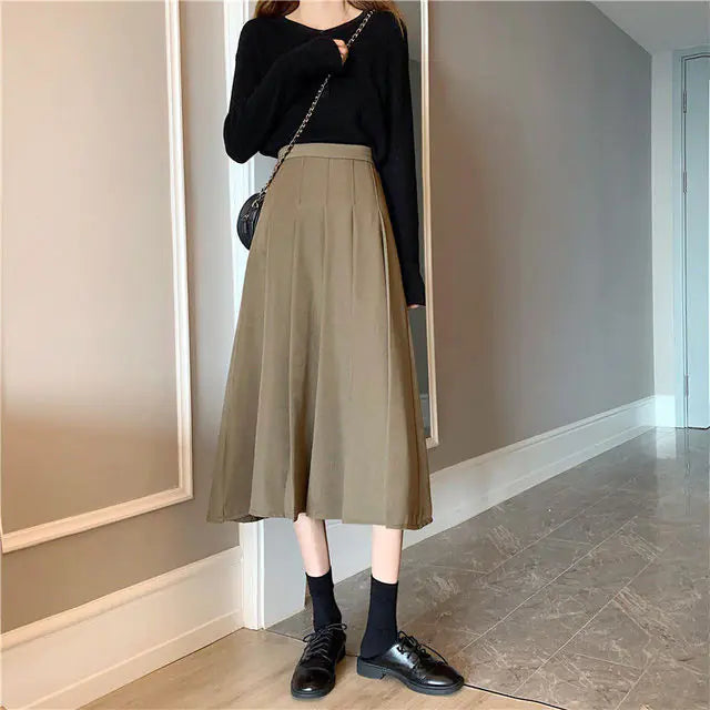 Midi Pleated Skirt for Women - Casual Fashion Style