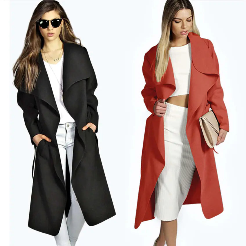 Plus Size Woolen Coat with Belt for Fall/Winter