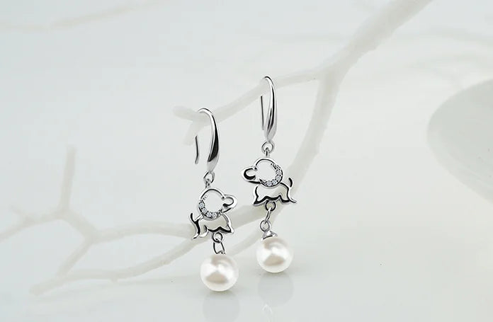 Dog Pearl Earrings - Animal Theme Jewelry