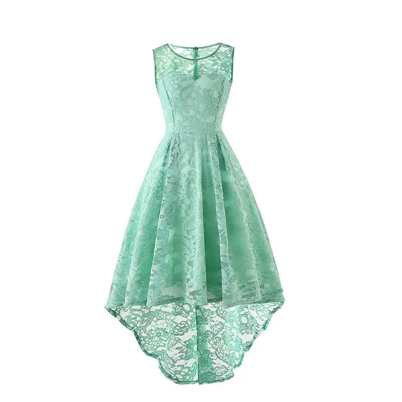 Sleeveless Lace Cocktail Dress with High-Low Hem