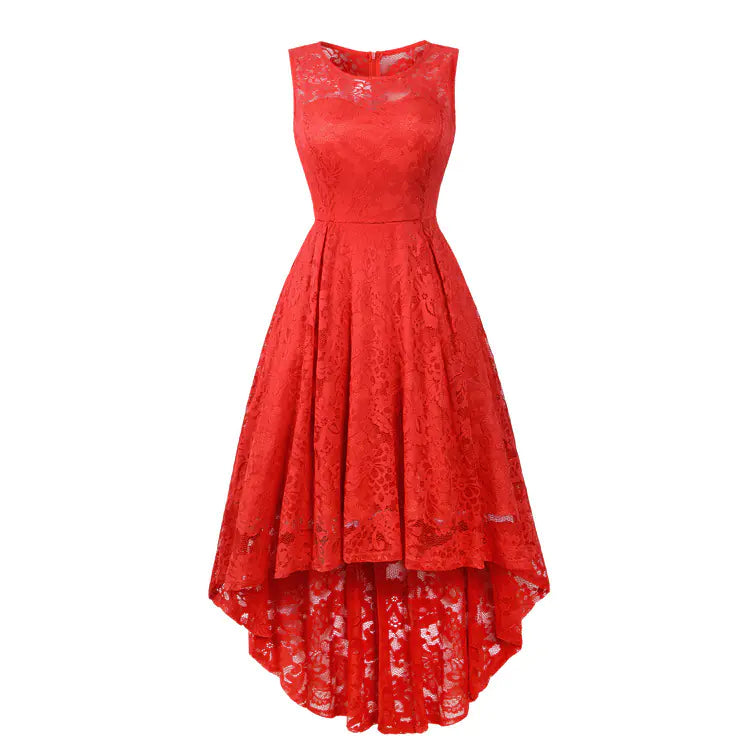 Sleeveless Lace Cocktail Dress with High-Low Hem