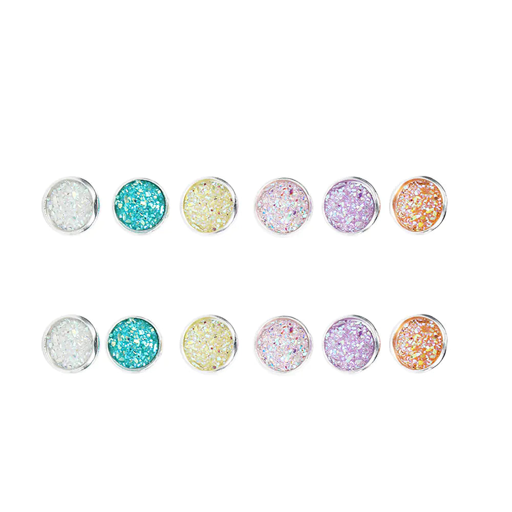 Colorful Round Stud Earrings Set of 6 Pairs for Women