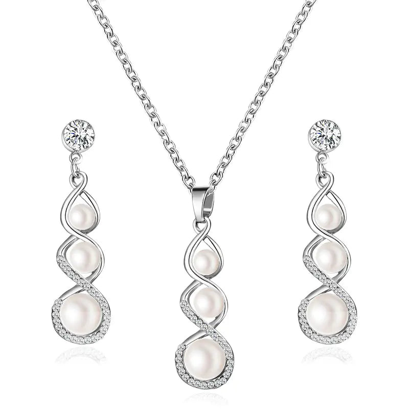 Elegant Pearl and Diamond Jewelry Set (Earrings & Necklace)