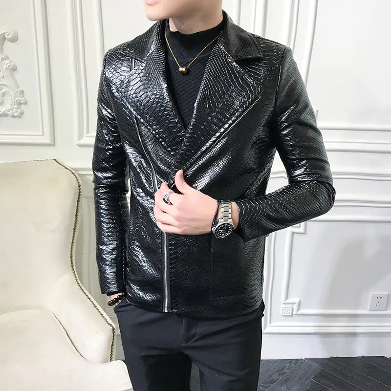 Stylish Casual Spring Autumn Zipper Leather Jacket for Men
