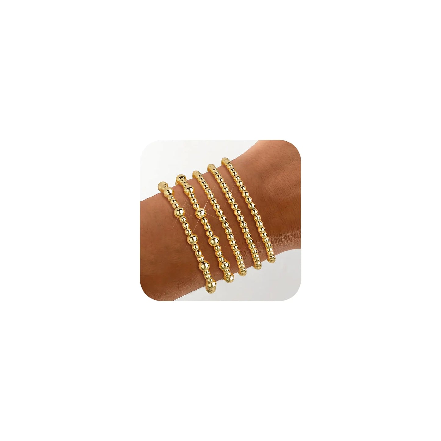 Wowshow Gold Bracelets for Women Gold Beaded Bracelets Gold Stack Bracelets Ball 14K Gold Plated Bracelet Stack Set Adjustable Gold Jewelry for Women (6.8 Inch)