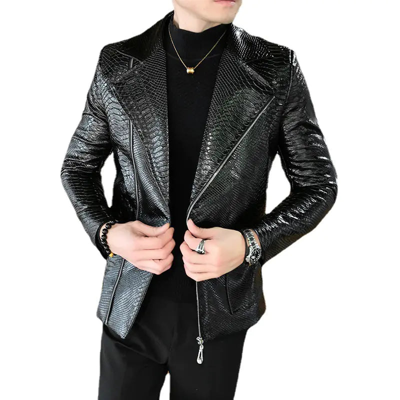 Stylish Casual Spring Autumn Zipper Leather Jacket for Men