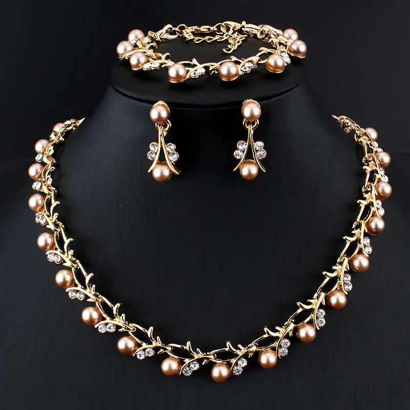 Elegant Alloy Crystal Pearl Jewelry Set for Bridesmaids