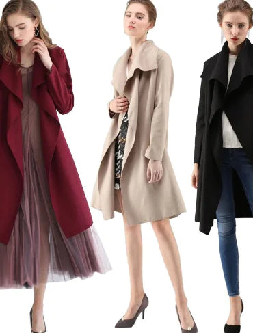 Plus Size Woolen Coat with Belt for Fall/Winter