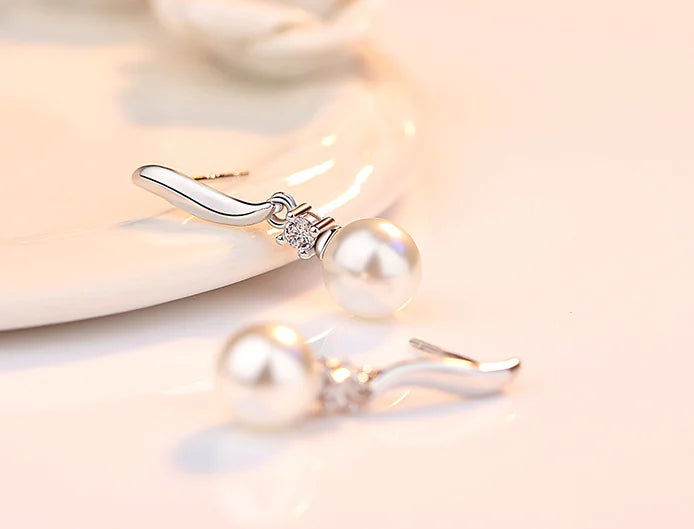 Tassel Pearl Stud Earrings - Elegant Silver Jewelry