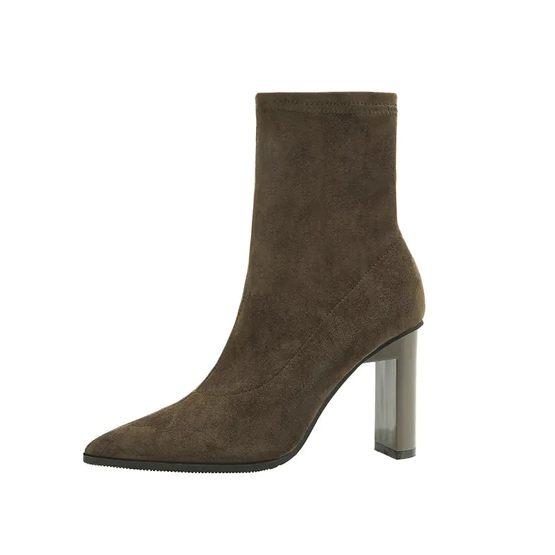 Women's Mid-Calf Suede Pointed Toe Ankle Boots