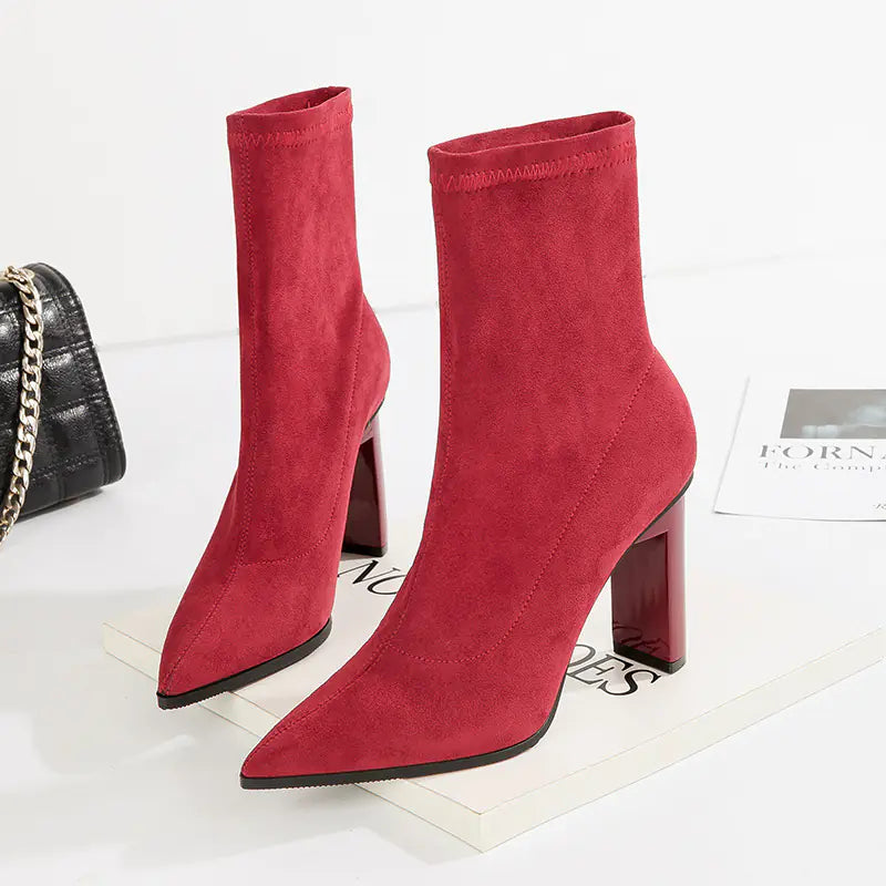 Women's Mid-Calf Suede Pointed Toe Ankle Boots