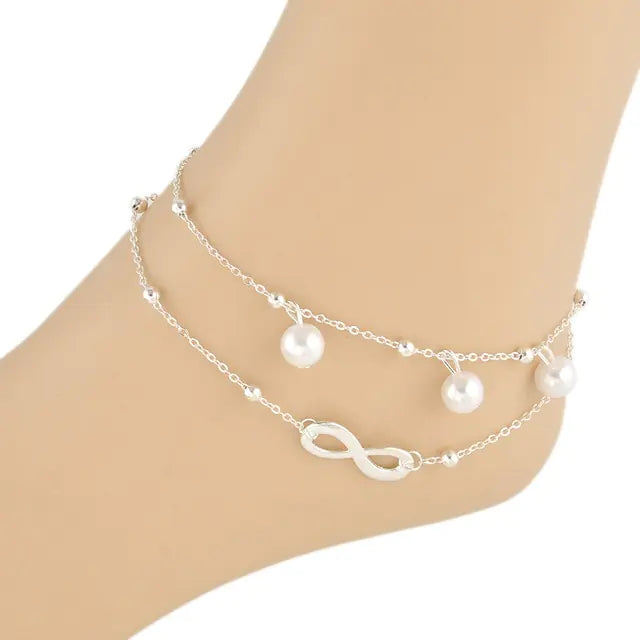 Double Layer Pearl Anklet - Handmade Beaded Foot Jewelry