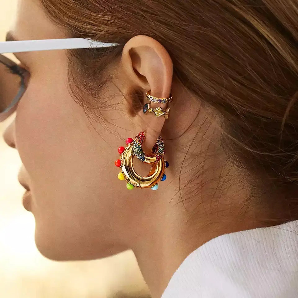 Colorful Pearl Copper Hoop Earrings Fashion Jewelry