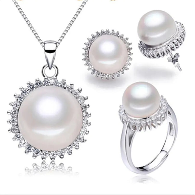 Freshwater Pearl Jewelry Set with 925 Silver (Three Pieces)