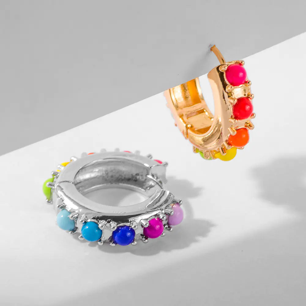Colorful Pearl Copper Hoop Earrings Fashion Jewelry