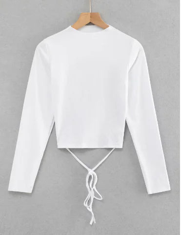 Fashionable Long Sleeve Crop Top with Tie Detail