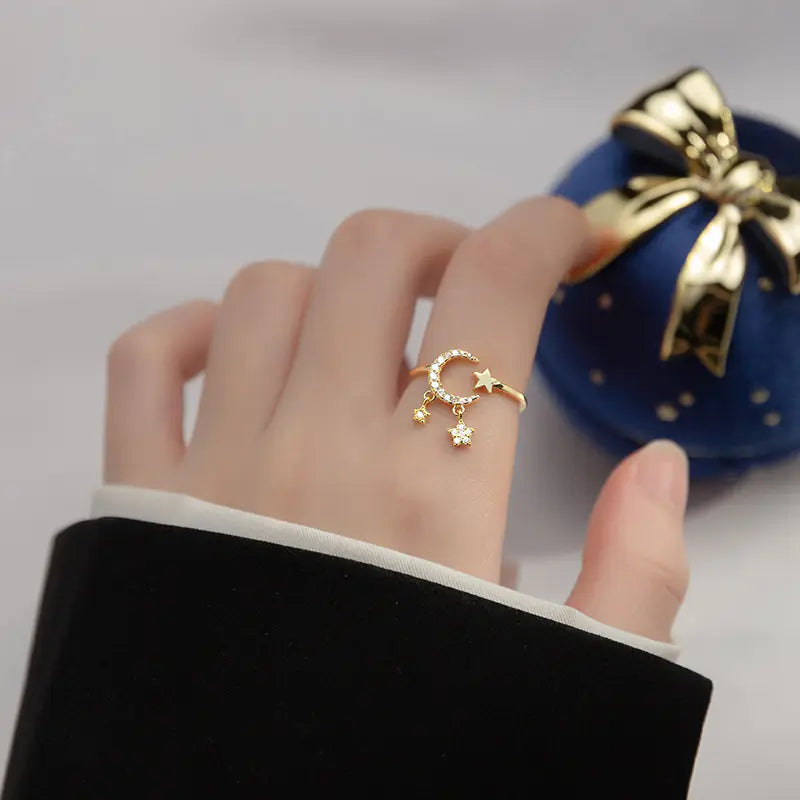 Diamond Star Moon Ring for Women - Sweet & Simple