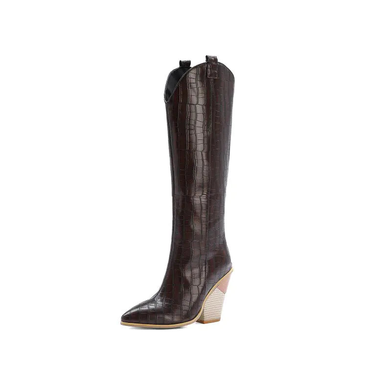 Snake Print High Heels Rider Boots