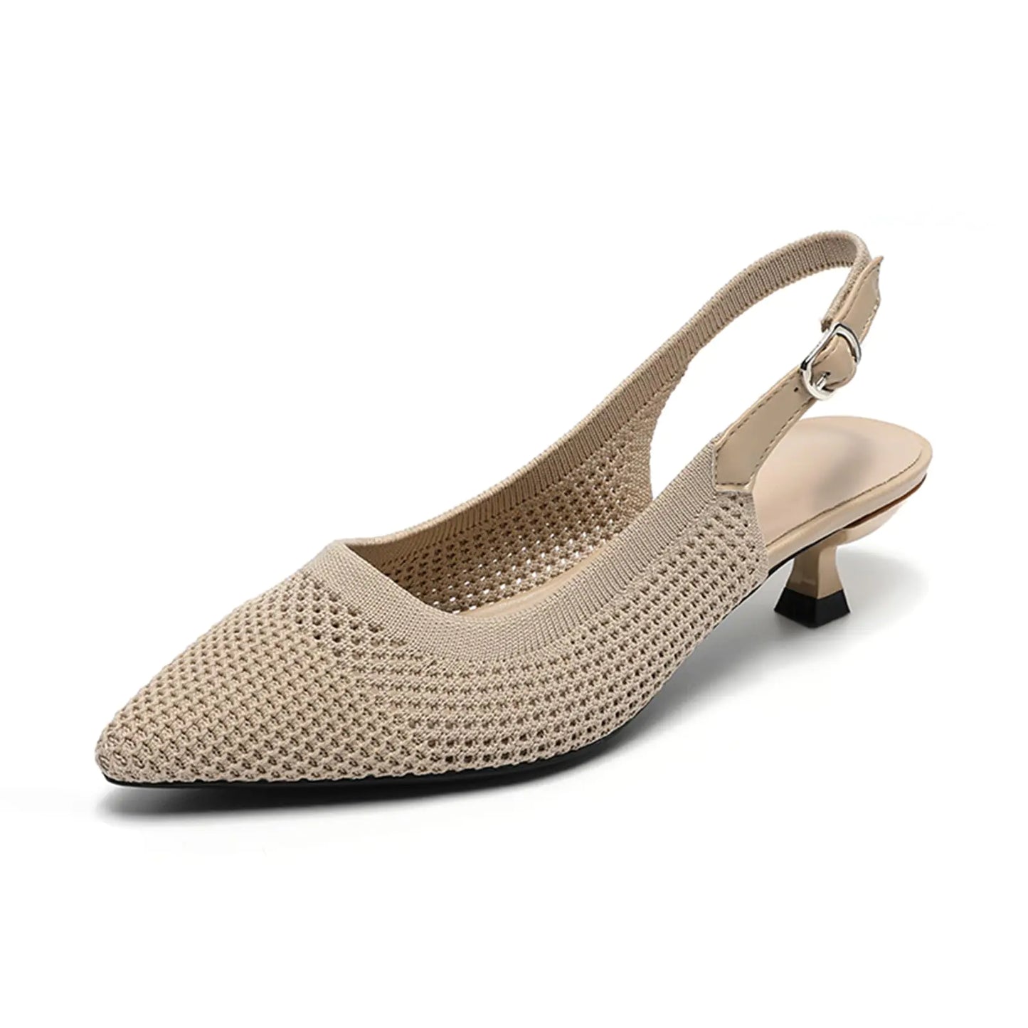 youngshow Pointed Toe Women Pumps Comfort Slingback Heels with Arch Support Cute Kitten Heels with Ankle Strap for Womens Walking Office Beige