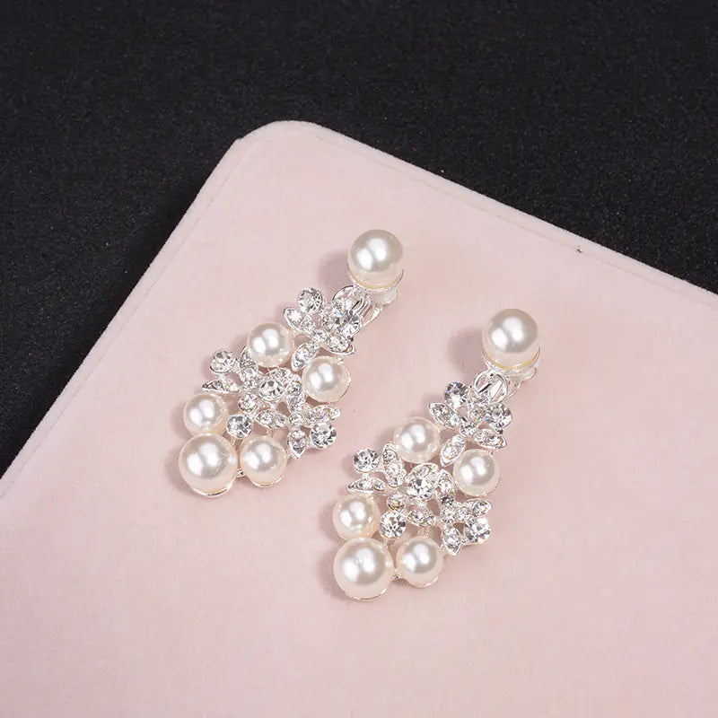 Korean Bridal Jewelry Set with Pearl Necklace & Earrings