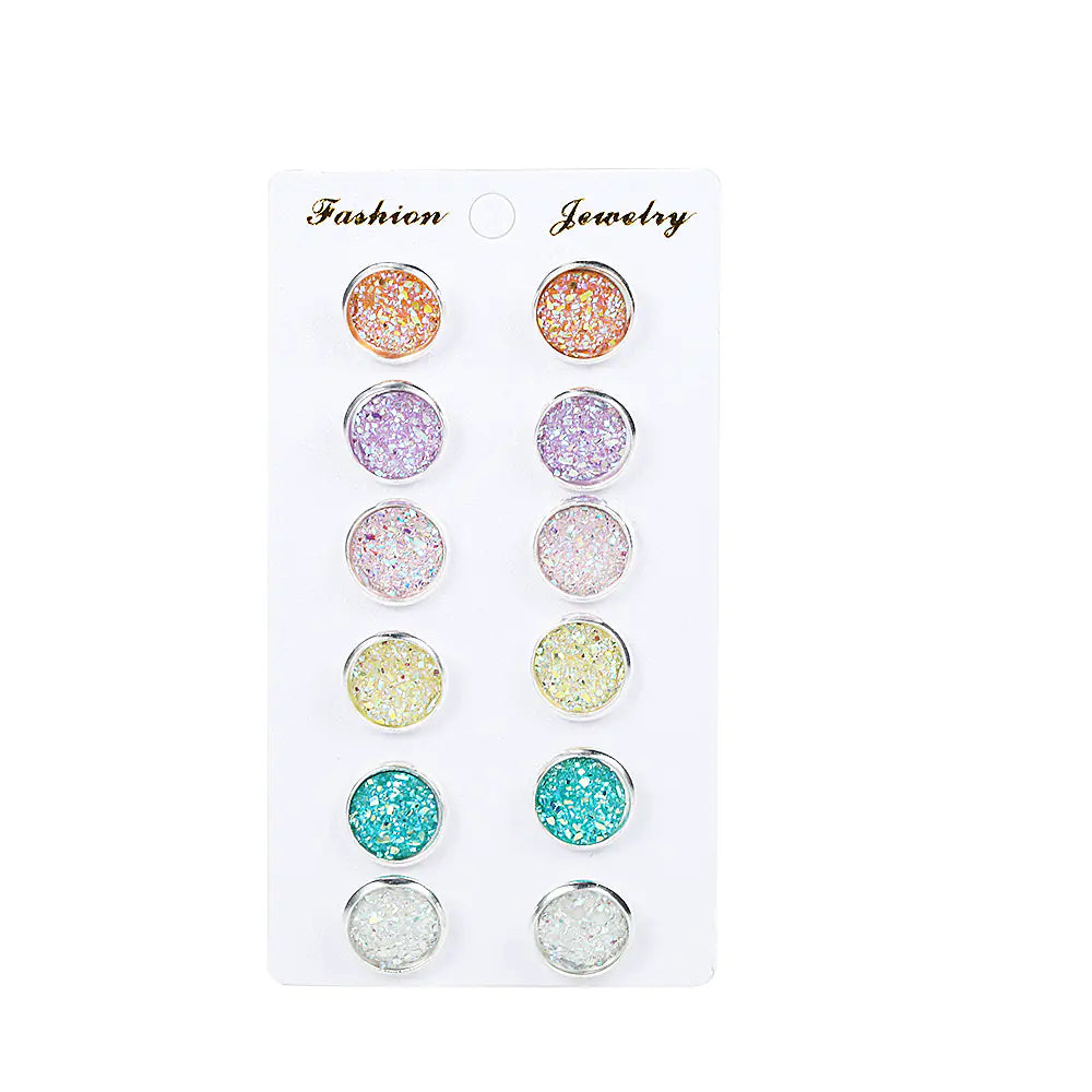 Colorful Round Stud Earrings Set of 6 Pairs for Women
