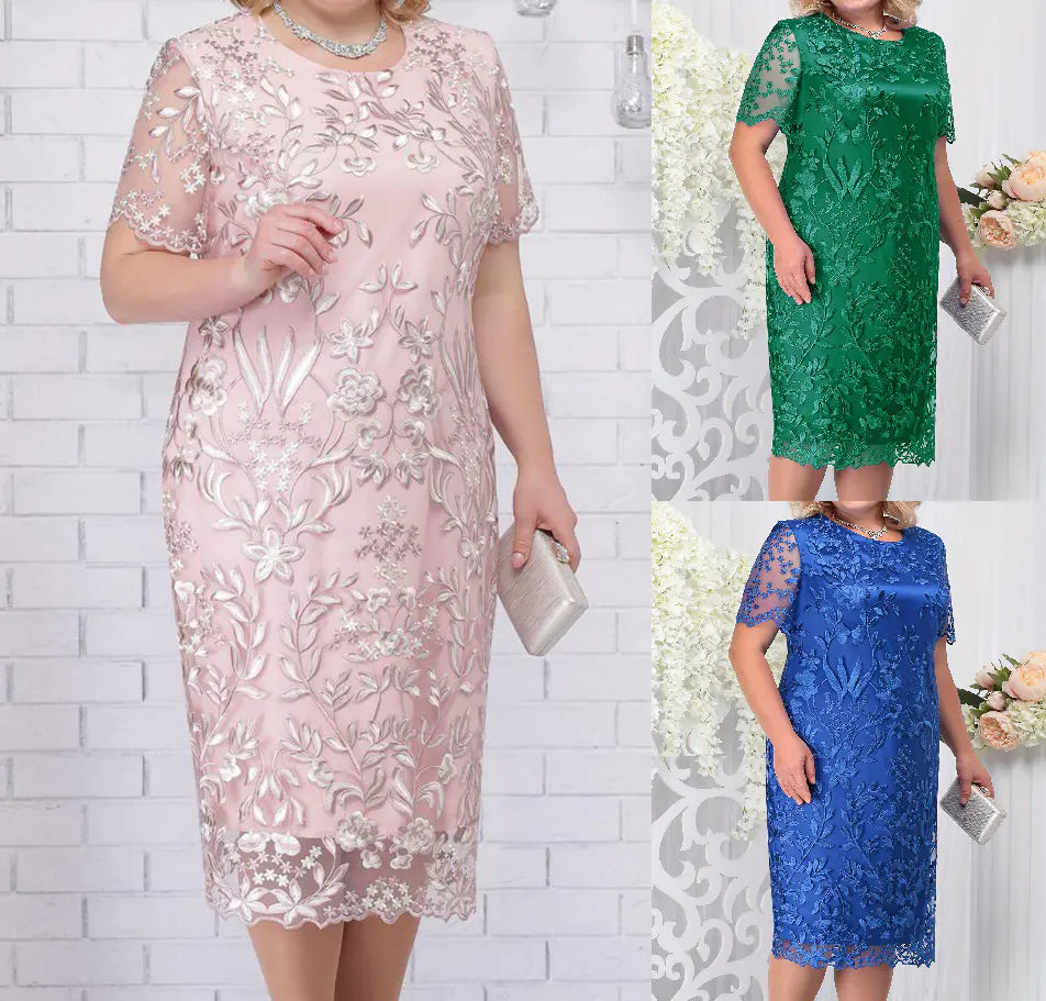 Plus Size Spring Summer Women's Lace Cocktail Dress