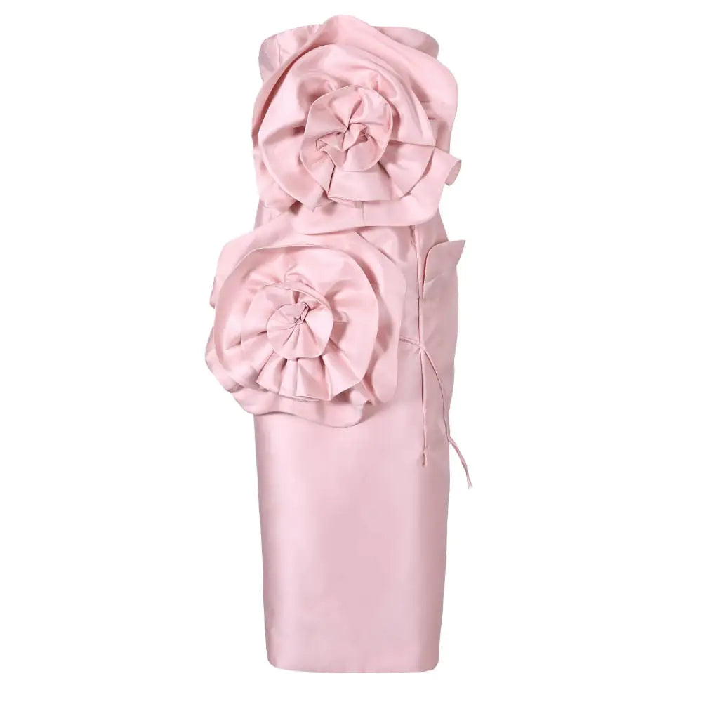 Elegant Cold-Shoulder Formal Dress with Large Flowers