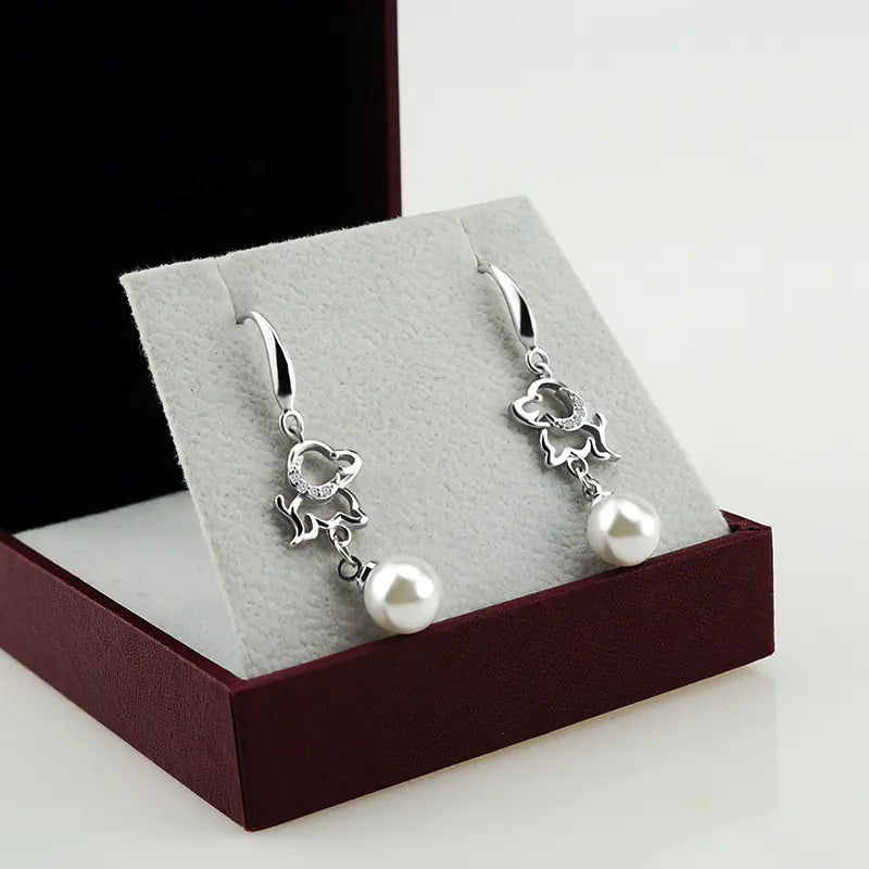 Dog Pearl Earrings - Animal Theme Jewelry