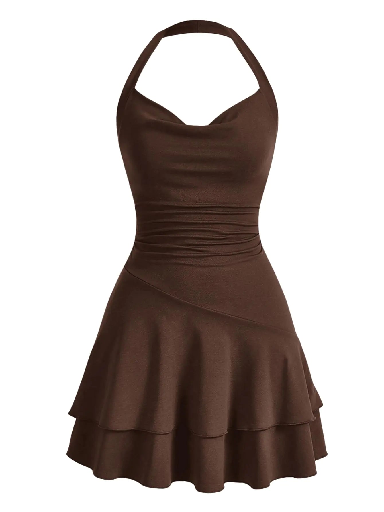 SOLY HUX Holiday Dresses for Women Halter Dresses Mini Sundress Sexy Flowy Christmas Dress Cocktail Party Short Dress Chocolate Brown X-Small