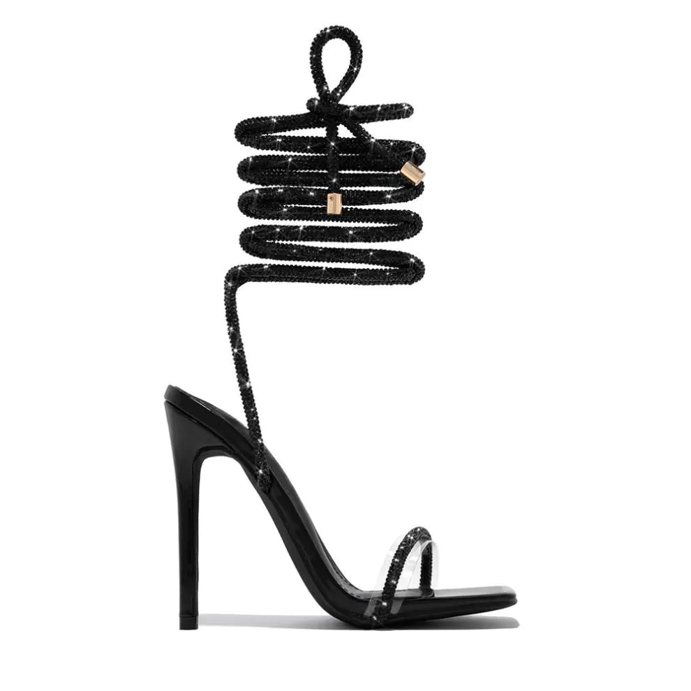 Strappy Square Toe Stiletto High Heel Summer Sandals