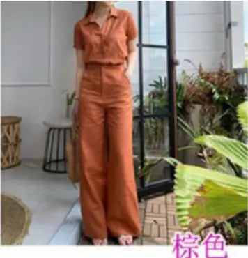 Fashionable Women's Cotton-Linen Outfit with Pockets