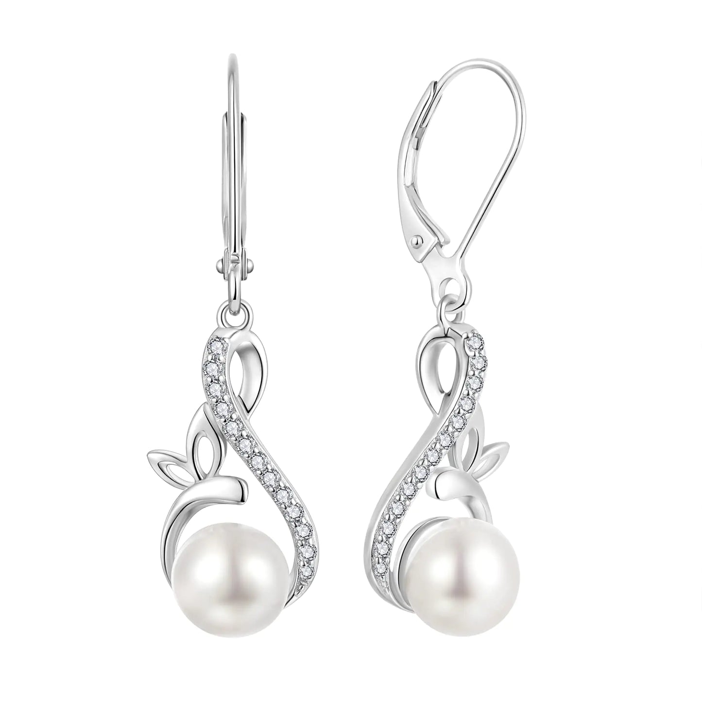 JO WISDOM Women Pearl Earrings 925 Sterling Silver Celtic Infinity Dangle & Drop Earrings with 8mm Freshwater Pearl Jewelry