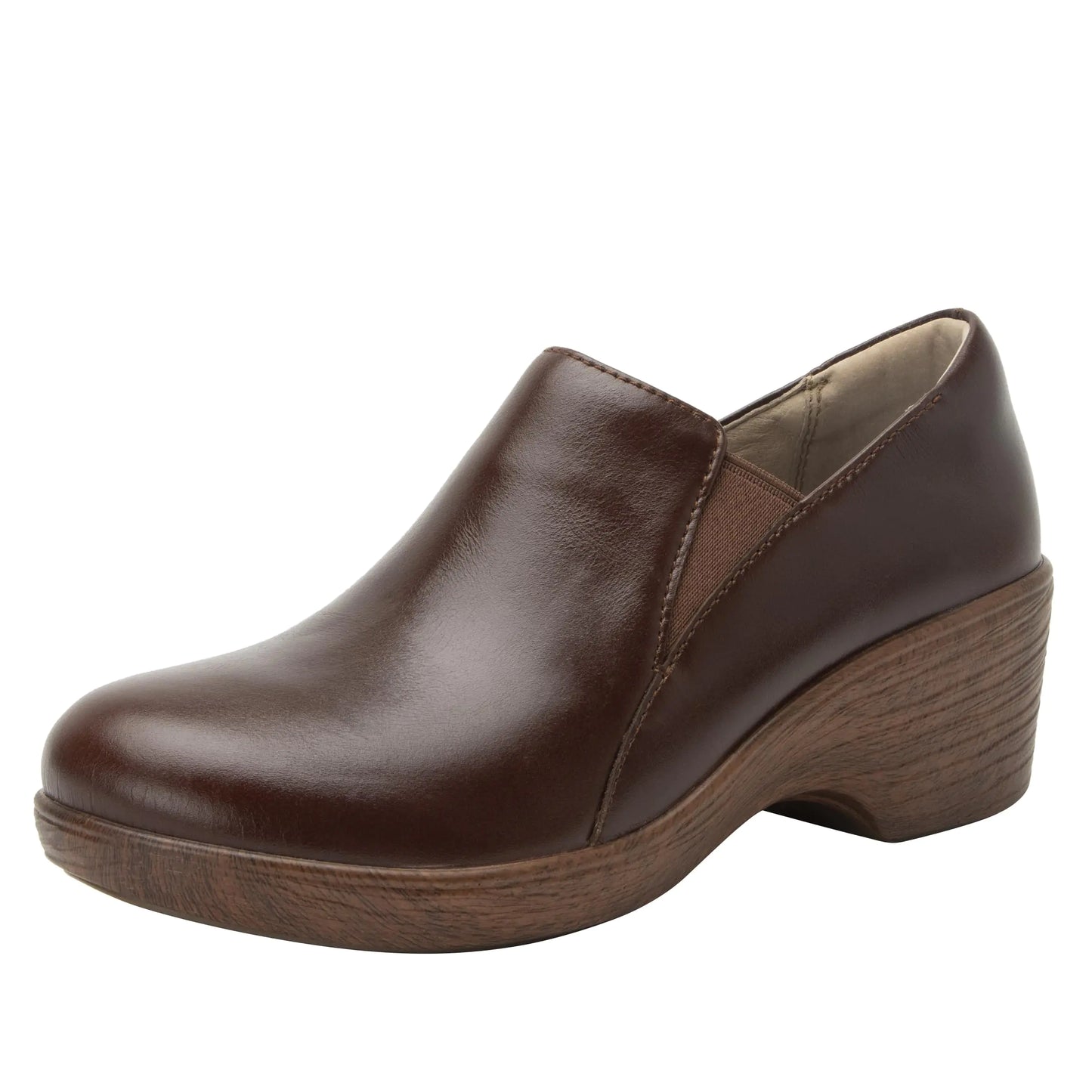 Alegria Womens Skylar Mahogany Leather Slip On Wedge Heels Dress Shoes 9 M US