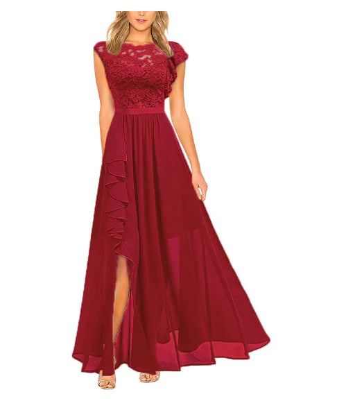Elegant Long Cocktail Dress with Lace and Chiffon
