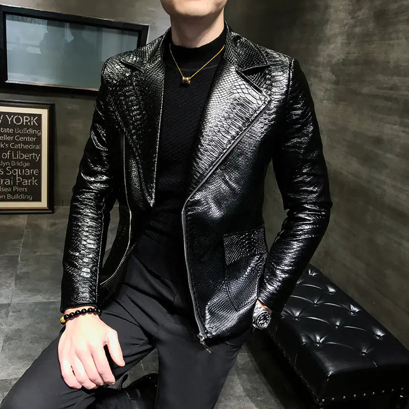 Stylish Casual Spring Autumn Zipper Leather Jacket for Men