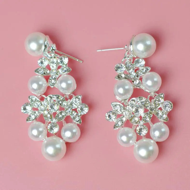 Bridal Pearl Jewelry Set: Necklace and Earrings Combo