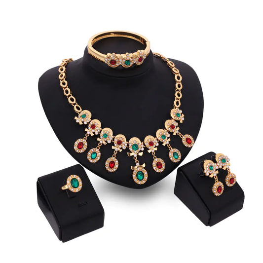 Bridal Gold Jewelry Set with Colorful Rhinestones
