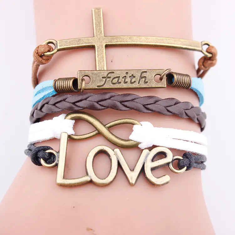 Leather Cord Multi-layer Braided Bracelet with Pendant