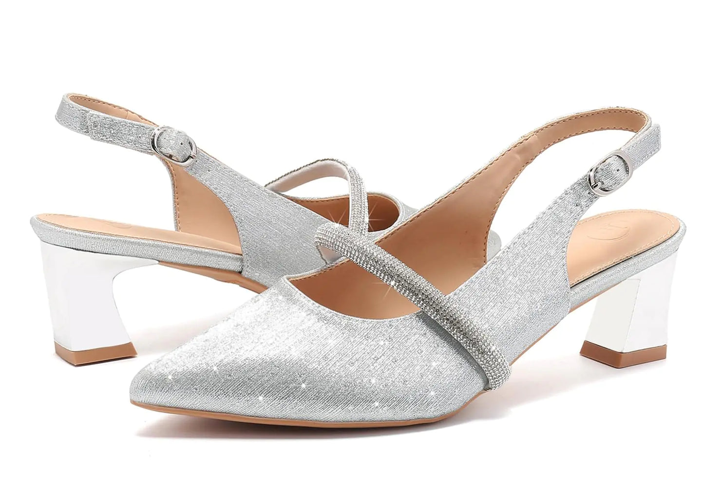 DADAWEN Womens Slingback Kitten Heels Closed Pointed Toe Low Heels Wedding Party Dress Pumps Shoes Silver US Size 8.5