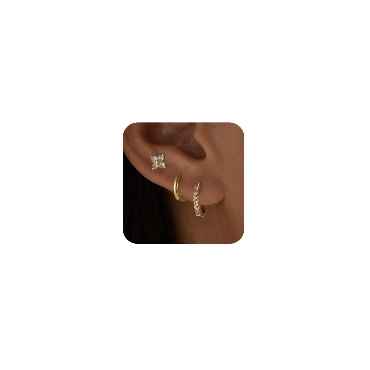 Feskive 3 Pairs Gold Hoop Earrings Set，Dainty 18K Gold/Silver Plated Cubic Zirconia Stud Earrings Small Hoop Earrings Hypoallergenic Cartilage Dangle Huggie Earrings Gold Jewelry for Women