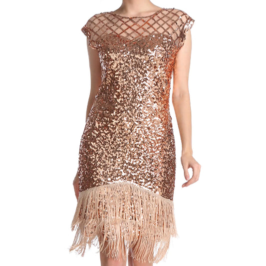 Baisdan Sequin Dress for Party Sparkly Glitter Fringe Dress Womens Club & Night Out Dress Cocktail Dresses for Women XLarge Champagne
