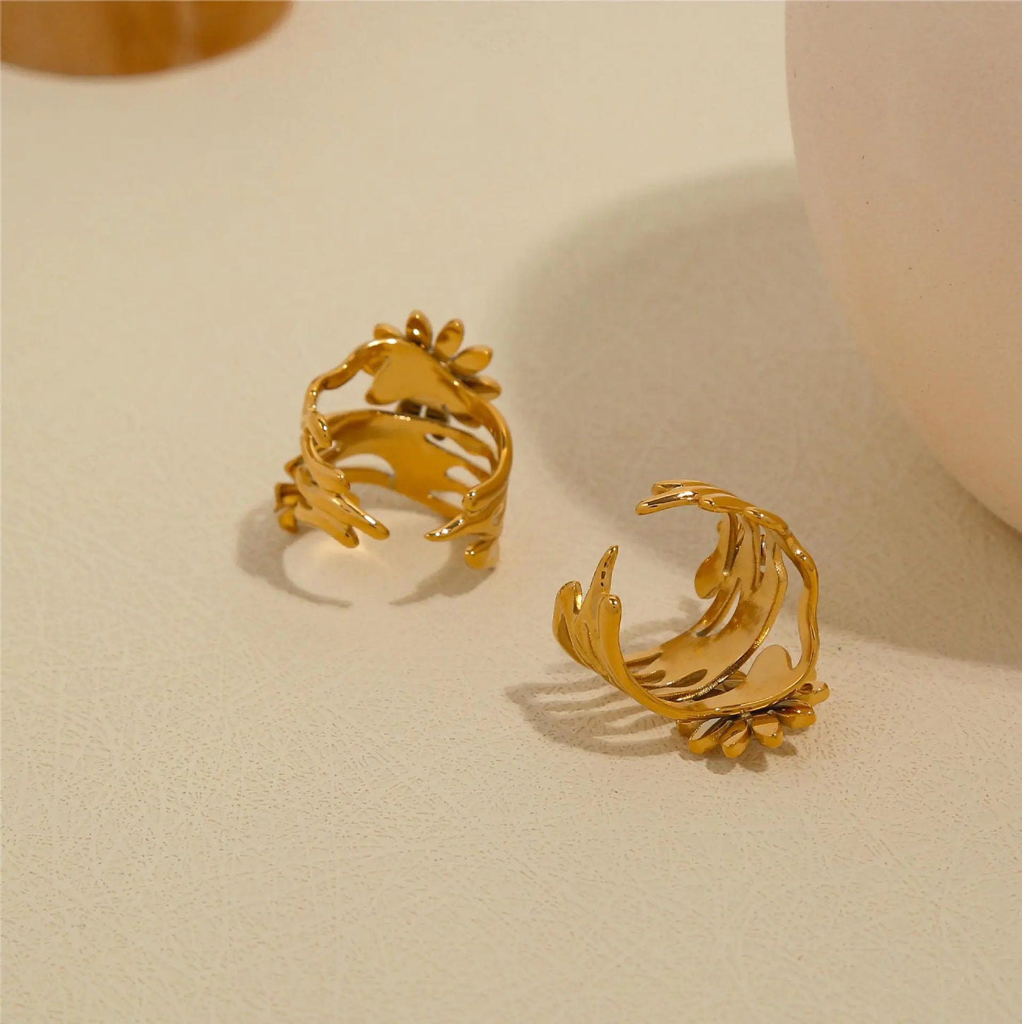 Pearl Sunflower Titanium Steel Open-End Ring Jewelry