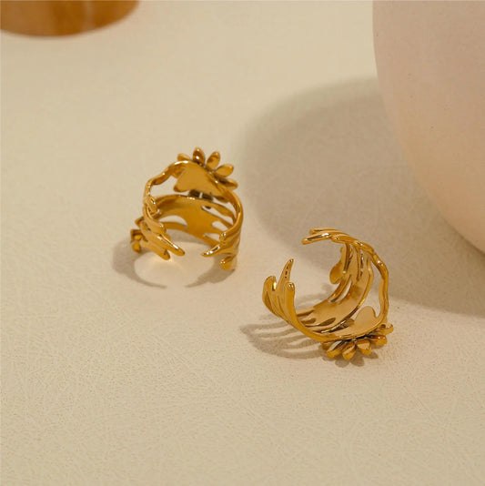Pearl Sunflower Titanium Steel Open-End Ring Jewelry